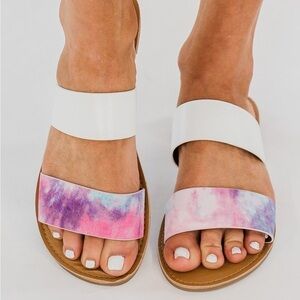 Qupid Athena sandals fuchsia & blue tie-dye NWT